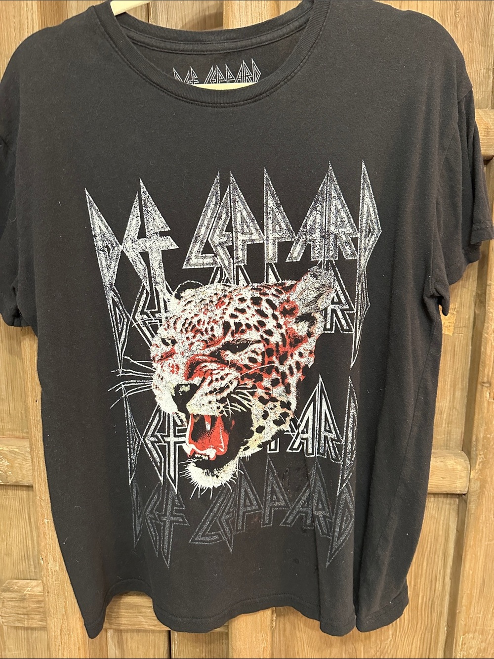 Black Graphic Band Tee with def Leopard Motif
